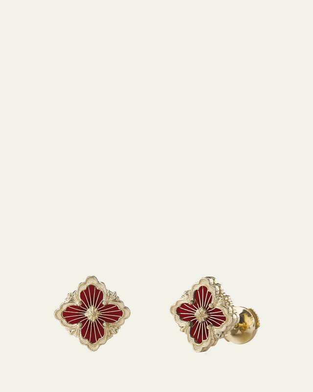 Opera Tulle 18K Yellow Gold Red Enamel Button Earrings
